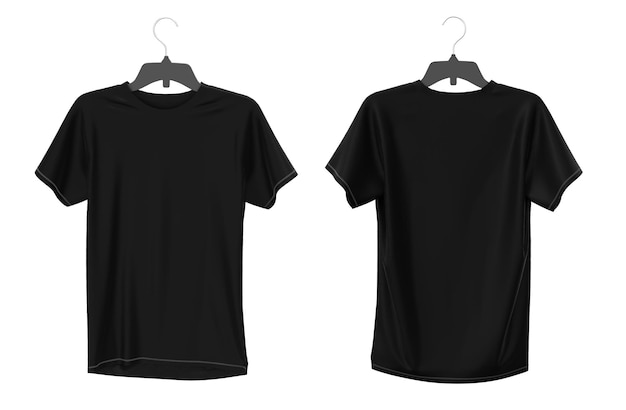 Cintre de t-shirt noir vierge isolé sur fond blanc