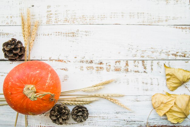 Citrouille orange sur table en bois