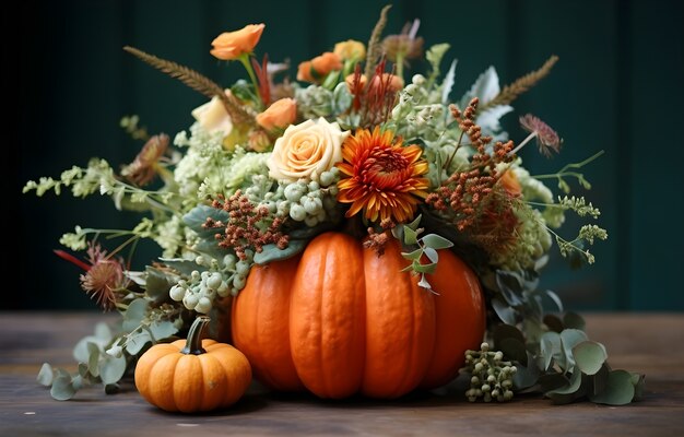 Des citrouilles avec des fleurs.