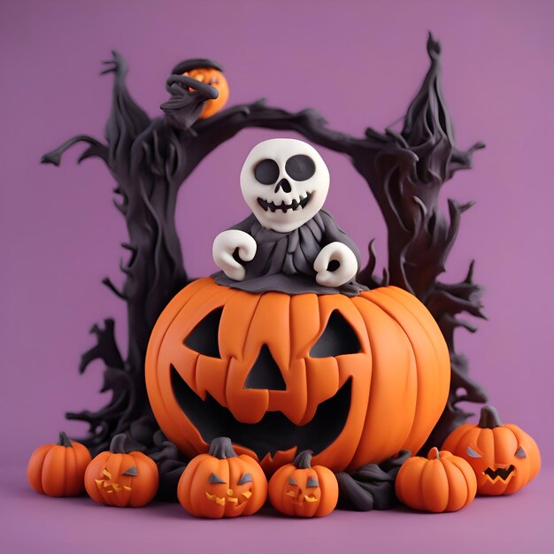 Citrouilles d'Halloween sur fond violet Concept d'Halloween Espace de copie