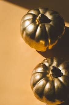Citrouilles d'or sur un concept d'automne de fond clair