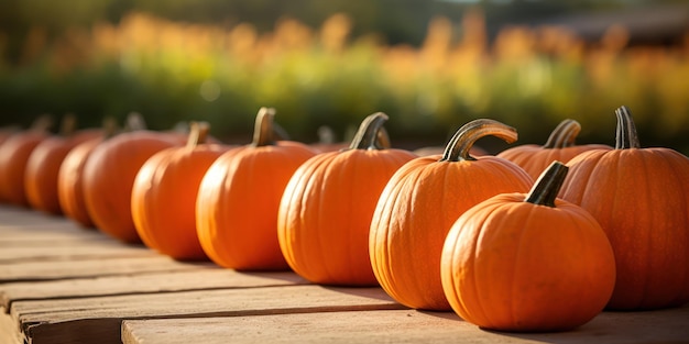 Photo gratuite des citrouilles pour les festivités d'automne avec un accent doux sur un arrière-plan de ferme pittoresque