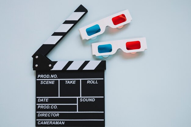 Clapperboard et lunettes 3d