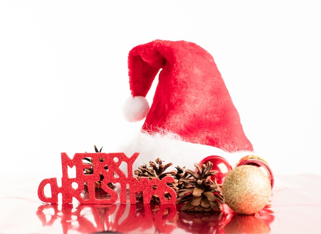 claus chapeau de Père Noël avec le signe de joyeux noël