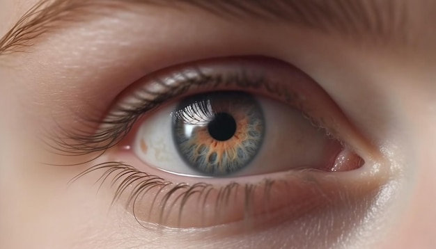 Photo gratuite close d'une jeune femme aux yeux bleus regardant fixement la caméra générée par l'intelligence artificielle