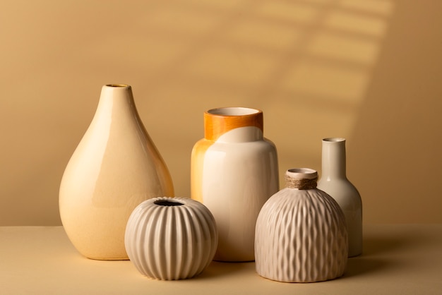 Close up arrangement de vases modernes