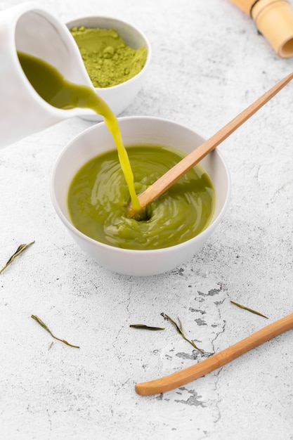 Close-up Bowl Avec Du Thé Au Matcha