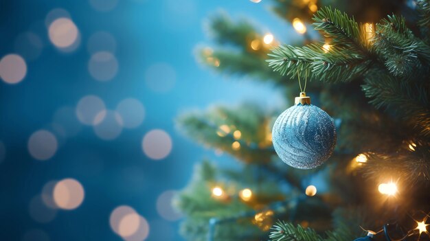 Close-up d'une branche d'arbre de Noël avec des ornements