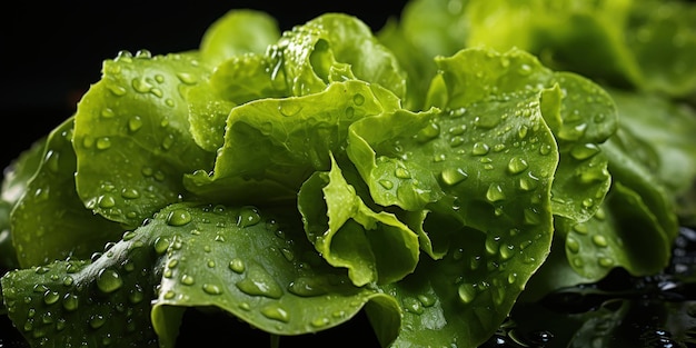 Photo gratuite close-up de feuilles de laitue croustillantes sur un fond sombre