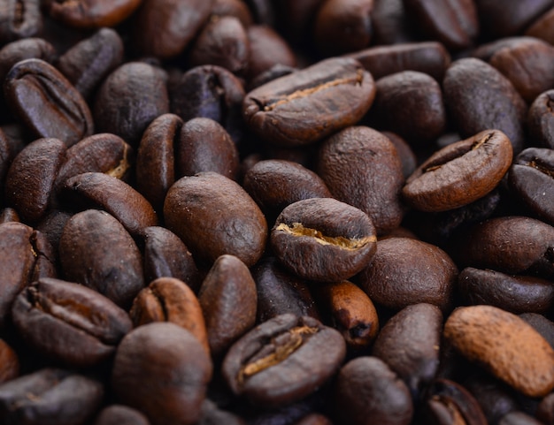 Close-up de grains de café torréfiés