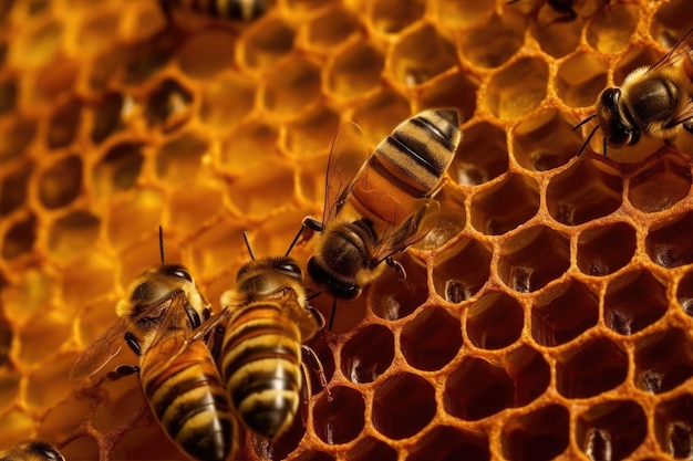 Photo gratuite close up honeycomb avec abeille et miel ai génératif