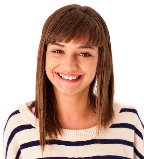 Photo gratuite close-up d'une jeune fille avec une frange