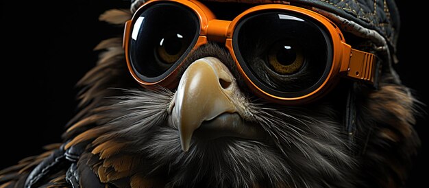 Closeup portrait d'aigle dans un casque et des lunettes d'aviateur