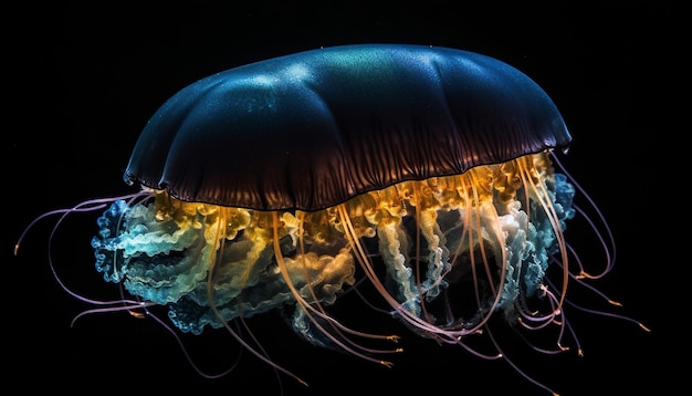 Photo gratuite un cnidaire brillant lévite dans une beauté sous-marine sombre générée par l'ia