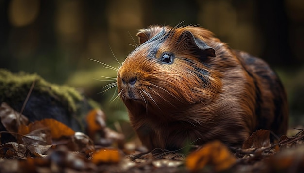 Photo gratuite cochon d'inde moelleux mangeant de l'herbe en automne généré par l'ia