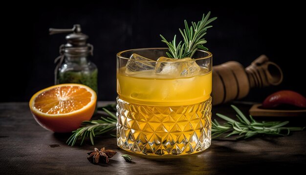 Photo gratuite cocktail d'agrumes frais sur une table en bois rustique ia générative