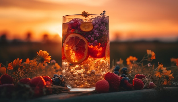 Photo gratuite cocktail de baies biologiques sur une table en bois rustique au crépuscule généré par l'ia