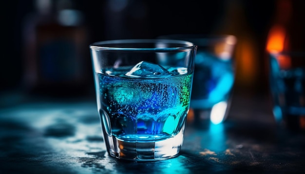Photo gratuite un cocktail bleu rafraîchissant versé dans un verre de cristal généré par l'intelligence artificielle