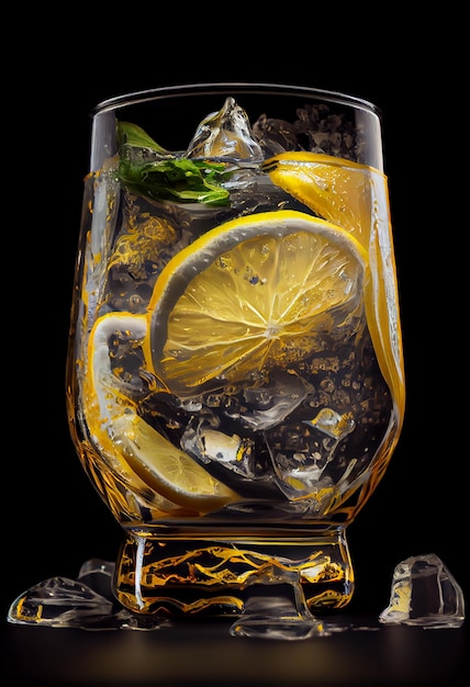 Cocktail de citron frais dans un verre highball avec IA générative de glace