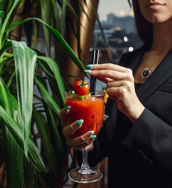 Photo gratuite cocktail de marie de sang à la tomate et la glace