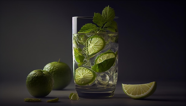 Cocktail de mojito au citron frais avec IA générative de glace et de menthe