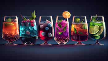 Photo gratuite cocktails d'été frais avec fruits et ia générative de glace