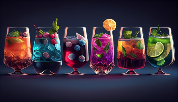 Cocktails d'été frais avec fruits et IA générative de glace