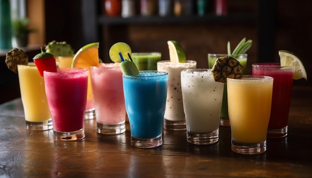 Photo gratuite cocktails de fruits frais sur une table en bois au bar ai générative