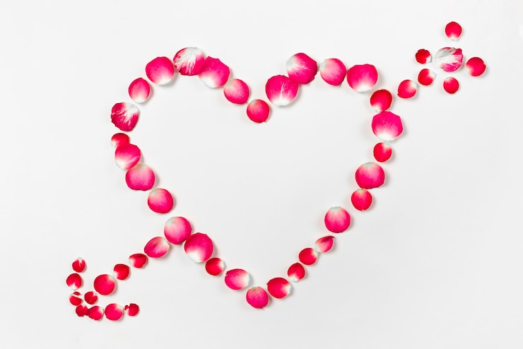 Photo gratuit coeur et flèche de pétales de rose