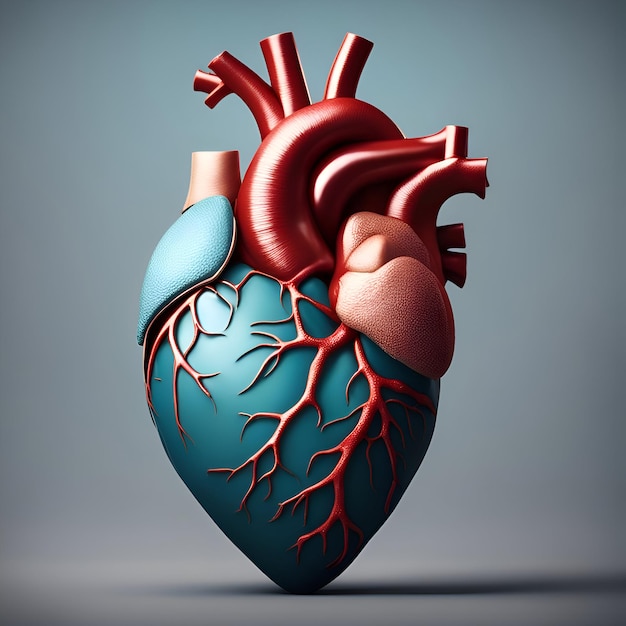 Coeur humain sur fond gris illustration 3D rendu 3D