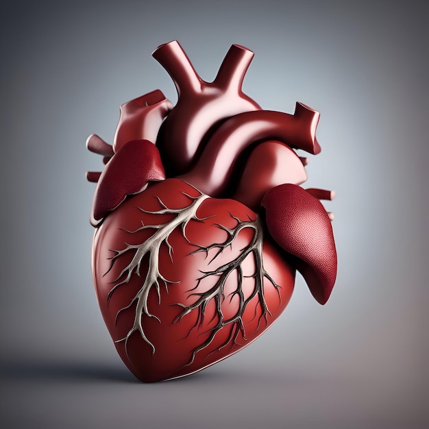 Photo gratuite coeur humain avec veines sur fond gris illustration de rendu 3d