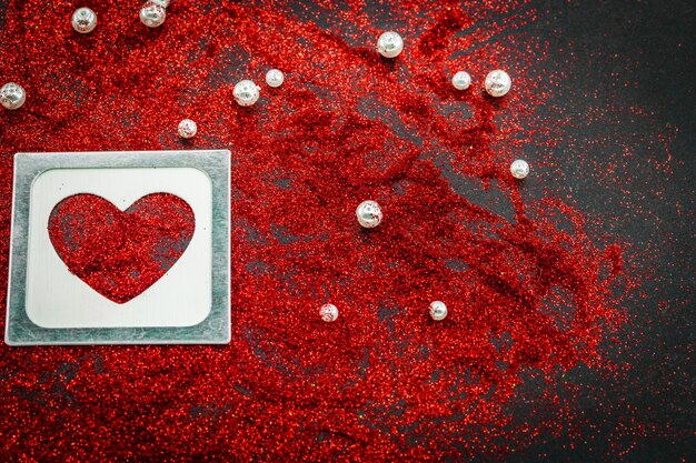 coeur de paillettes sur un concept d & # 39; amour noir, Saint Valentin