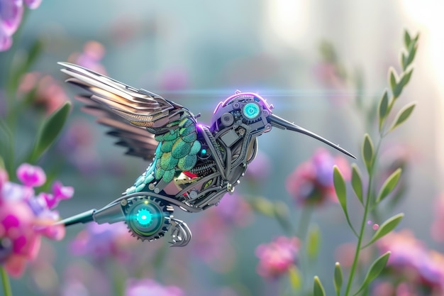 Photo gratuite un colibri robot futuriste