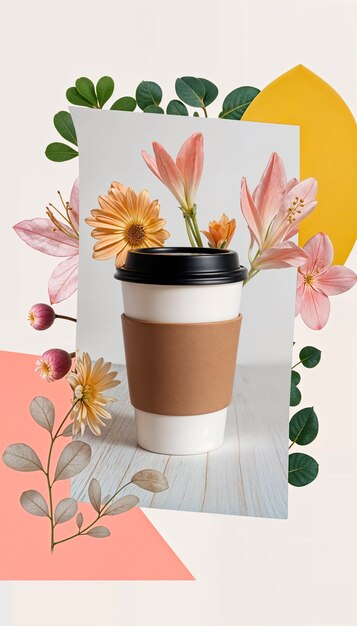 Collage de café avec plante