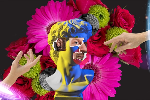 Photo gratuite collage des cinq sens avec des fleurs