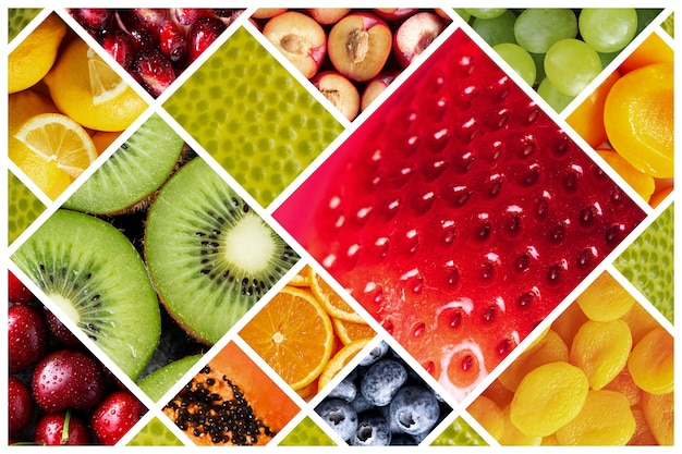 Collage coloré de texture de fruits se bouchent