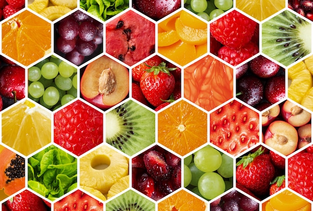 Collage coloré de texture de fruits se bouchent