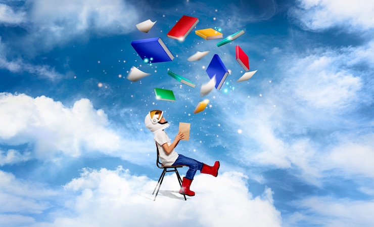 Photo gratuit collage sur l'enfance avec kid holding book