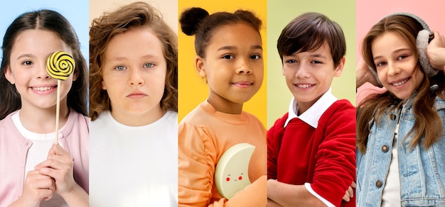 Un collage d'enfants de taille moyenne.