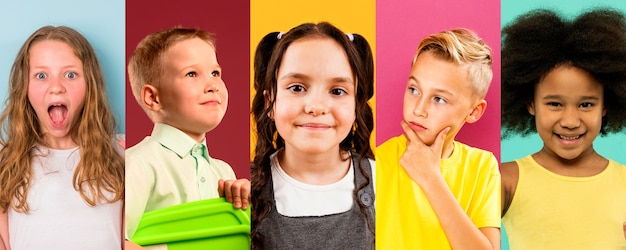 Un collage d'enfants en uniforme.