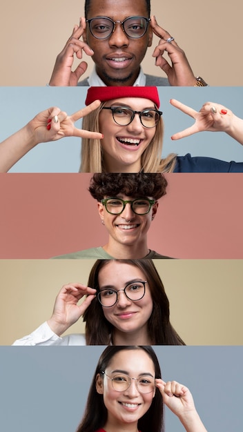 Photo gratuite collage de personnes avec des lunettes