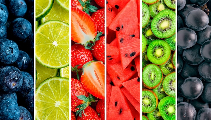 Photo gratuit collage de textures de fruits délicieux à plat