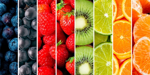 Collage de textures de fruits savoureux mise à plat