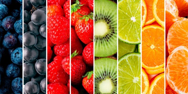 Collage de textures de fruits savoureux mise à plat