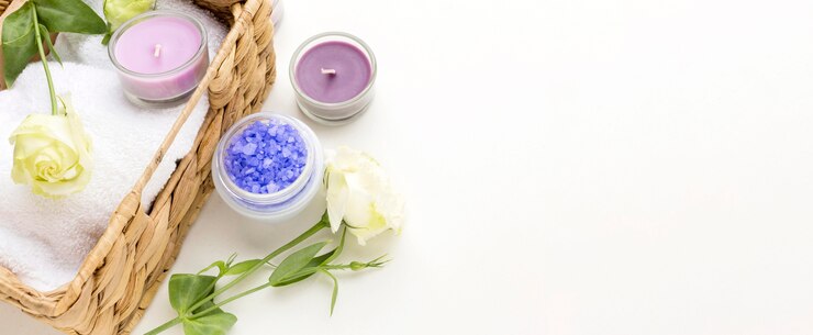 Photo gratuit collection d'accessoires de spa avec espace copie