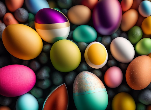 Photo gratuite une collection d'œufs de pâques colorés avec un motif rayé coloré.