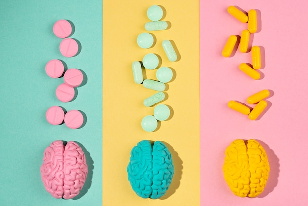 Photo gratuite collection de pilules pour stimuler le cerveau et améliorer la mémoire