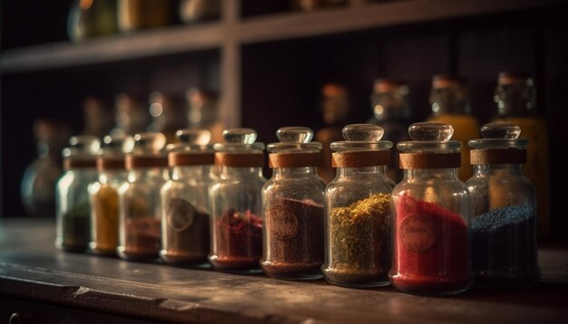 Photo gratuite collection de plantes médicinales saines dans des bocaux en verre générés par l'ia