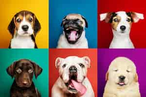 Photo gratuite collection de portraits d'adorables chiots