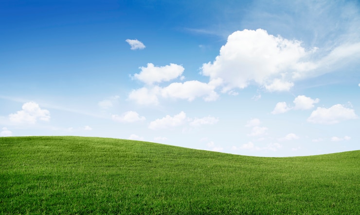 Photo gratuit colline d&#39;herbe verte et ciel bleu